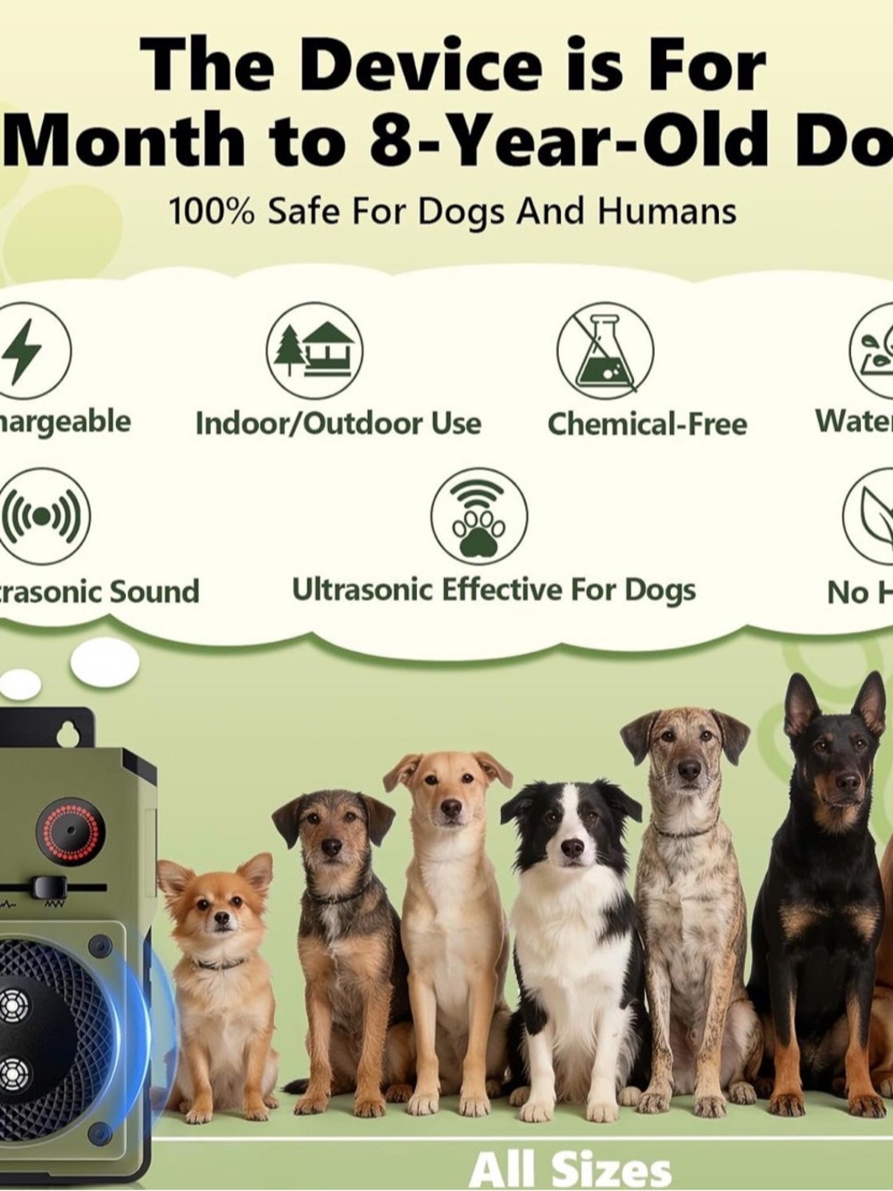 Ultrasonic Dog Training & Repellent Device - Green